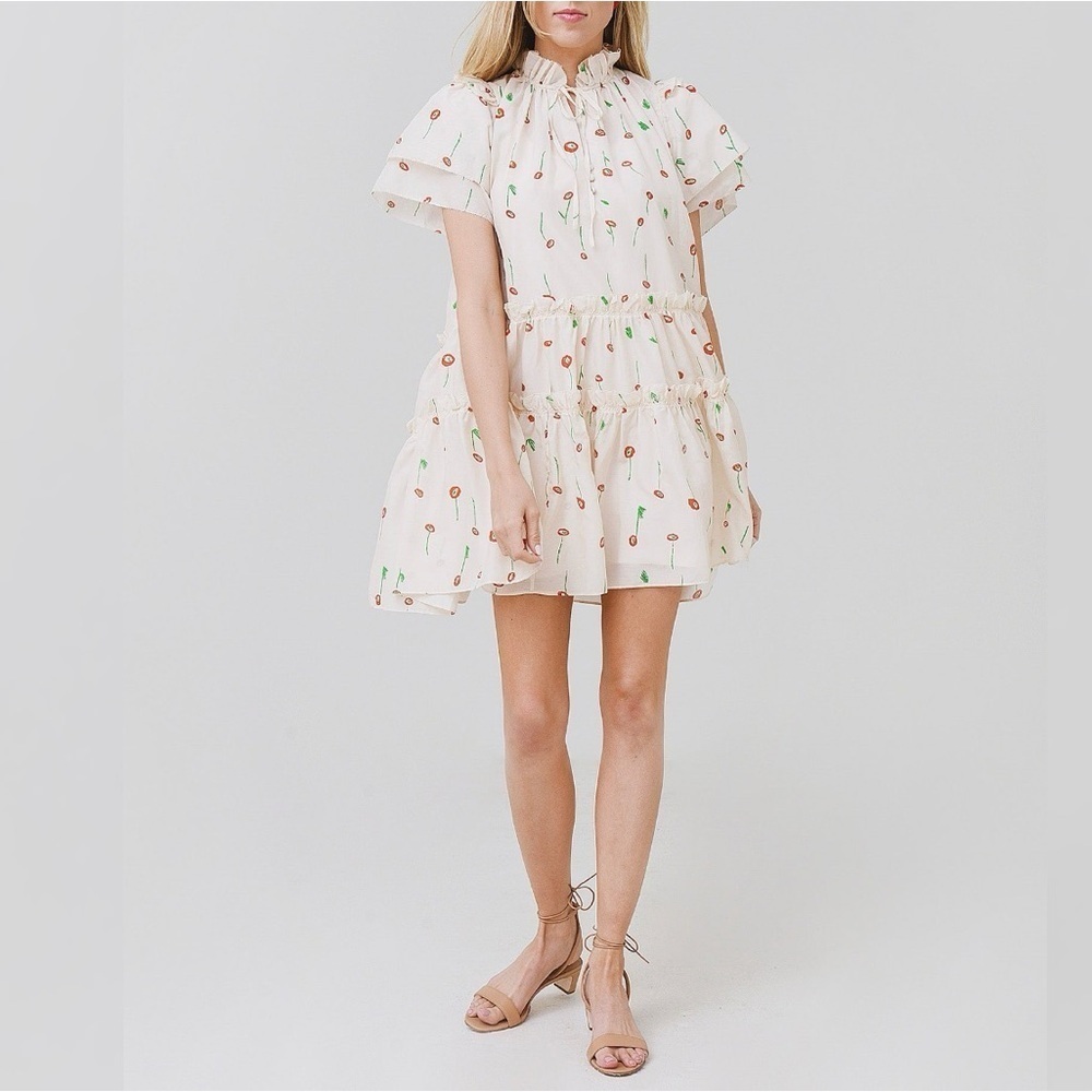 Hunter Bell Merritt Floral Tiered Mini Dress Silk Cotton Size L NWT - Picture 3 of 15